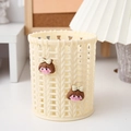 Cute beige woven plastic pencil holder with 3D cartoon girl figures for desk organization - Beige Girl