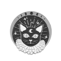 Punk style round black enamel brooch featuring a cat head with moon and star details - Moon Phase Cat Style (xz5973)