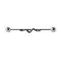Silver stainless steel industrial barbell piercing featuring a detailed snake design - Steel Color - Small Snake