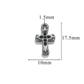 Retro black metal cross pendant with inset stones, dimensions 17.5mm by 10mm - Style Z2305S52/Black Inlaid