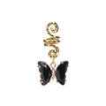 Close-up of golden spiral hair accessory with a black butterfly charm and crystals - Black Butterfly (FY0275)