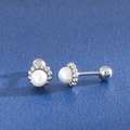 Minimalist 925 silver stud earring with white pearl and screw back closure - Style 4 / Silver