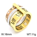 Three-layer stainless steel ring set with Roman numerals and crystals in gold and silver - Kr1087962-gc / Size 10