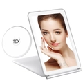 White portable LED travel makeup mirror with detachable 10X magnification round mirror - 10X Magnifier / White
