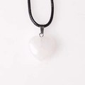 White translucent heart pendant necklace with black cord and silver clasp - Necklace (With Black Rope) / White Crystal