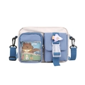 Cute canvas crossbody bag in beige and sky blue with a clear pocket and astronaut badge - White Blue Contrast