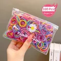 Set of 100 colorful high-elastic hair ties in a daisy PVC bag for kids and girls - 6# Colorful Small Rings 100Pcs Daisy Bag