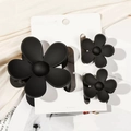 3-piece matte black flower hair claw set with marbled texture for elegant styling - Black Set (with Cards)