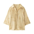 Dettaglio di una camicia strutturata giallo chiaro con colletto classico e fiori - XS / Top / Giallo