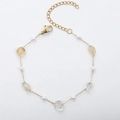 18K gold plated bracelet featuring irregular natural stones and elegant white pearls - Artificial Pearl + White Quartz