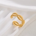 Minimalistischer vergoldeter Ginkgo-Blatt-Ring aus Edelstahl mit strukturierter Optik - Ovale Blätter (JR242-G7) / Gold