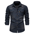 Klassisches dunkelblaues Jeanshemd für Herren mit zwei Brusttaschen und Vintage-Waschung - S / Marineblau