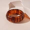 Detail of amber tortoiseshell acrylic geometric bracelet with rectangle segments - Dark Coffee