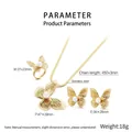 Macro detail of gold stainless steel butterfly jewelry set with pearls and dimensions - Hollow Butterfly Pearl Style (KS225410-LX)