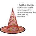 Red gauze Halloween wizard hat with gold sequin star and pumpkin prints, size 33cm tall - Gauze Hat Red