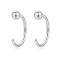 Minimalistische S925 Sterlingsilber C-Form Kugelstecker mit poliertem Spiegelglanz - 925er Silber / Weißgold