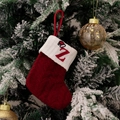 Red knit Christmas stocking with embroidered letter Z and miniature Santa hat - Style Z