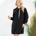 Oversized black hoodie dress for women with drawstring hood and drop shoulder design - S / Black