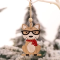Rustic wooden dog ornament with glasses and red scarf hanging on a festive tree - Dog with Glasses (P-Z33)