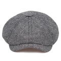 Berretto newsboy classico a spina di pesce bianco e nero per un look vintage - 56-61cm (Elastico Regolabile) / Grigio
