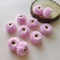 Soft pink 20mm faux rabbit fur pompom bead with golden metal eyelet for DIY crafts - Bright Pink