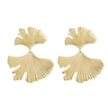 Fashionable gold-colored double-layer ginkgo leaf earrings with a brushed metal finish - Double Layer Ginkgo Leaf Earrings / Gold