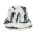 Fuzzy tie-dye striped bucket hat in grey and white plush faux fur for winter warmth - Gray