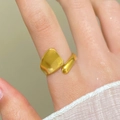 Minimalist 18K gold-plated open ring with an asymmetrical geometric teardrop design - 18K Gold Moving Tail (WG-0013)