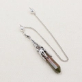 Natural bloodstone hexagonal crystal pendulum with silver filigree hollow cap and chain - Unakite