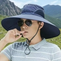 Men's wide brim dark blue boonie hat with breathable mesh and chin strap for outdoor fishing - 15cm Large Brim Navy Blue