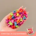 50pcs mixed bean and rabbit hair clips in colorful macaron shades for kids - 7# 25 Beans + 25 Long-eared Rabbits (50pcs)