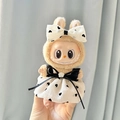 Labubu doll accessory in white heart-print dress and plush rabbit headband - Camellia Pendant - Heart-shaped Skirt / First And Second Generation Keychains Are Compatible With La Cloth Dolls. Dolls Not Included.