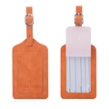 Orange brown PU leather luggage tag with aircraft icon and contact info card - Orange