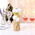 Christmas gold sequin wine bottle cover with white plush trim and yellow bow decoration - Gold