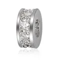 Polished silver color spacer bead with micro-pave clear cubic zirconia stones - Platinum/White Zirconia
