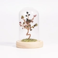 Natural crystal money tree with peridot stones in a glass dome on a wooden base - Tourmaline / 11*7.5cm / No Box
