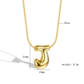 Detailed view of gold puff letter J pendant with chain length and weight specifications - Letter J