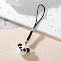 Detail of cute metal panda bell charm with black cord for phone or bag decoration - Panda Head