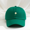 Casquette de baseball en coton vert foncé avec broderie marguerite et sangle réglable - vert olive