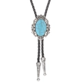 Macro view of silver crown setting with turquoise stone on western bolo tie - Black & Blue