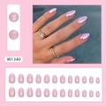 Short almond press-on nails with metallic pink aurora chrome finish and 24 piece set display - Short Oval / Aurora Pink (With Glue) (W1340)