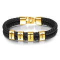 Personalisiertes Herren-Lederarmband in Schwarz mit vier gravierten goldenen Namensperlen - 19cm / Goldener Verschluss - 4 Namen