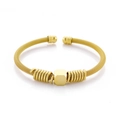 Minimalist gold C-shaped stainless steel mesh bracelet with hexagonal beads and spring accents - Gold Color (KB148614-KLHQ)