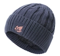 Winter set with navy blue thick ribbed knit beanie and fleece lining for warmth - Navy Blue (Beanie Only)