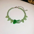Bracelet en perles d'œil de chat vertes avec pendentif chou et chaîne ajustable - Style Pendentif Richesse Chou Vert