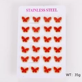 Set of 12 pairs of red shell butterfly stud earrings in gold-plated stainless steel - Red Shell / Large (13*9.5mm)