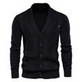 Klassische schwarze V-Ausschnitt Strickjacke für Herren mit Premium-Knöpfen und Bündchen - M / Schwarz
