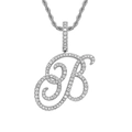 Macro detail of iced-out cursive letter B pendant with silver rope chain for hip-hop style - Letter B / Silver (Pendant Only)