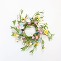 Easter candle ring wreath with colorful eggs, daisies, and green leaves for party decor - 30cm Easter Egg EVA Leaf Rattan Wreath