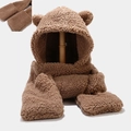 Set sciarpa con cappuccio a orecchie di orso marrone in peluche con guanti integrati - M (56-58cm) / Orecchie di Orso Con Tasche Set da 3 Pezzi Marrone Chiaro